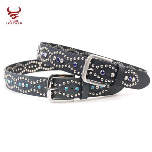 Designer Pin Buckle Bling Bling Mushroom Rivets Pants Belt for Women New Fashion 39mm Width Studded Turquoise Rhinestone Belt