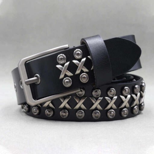 Halloween Women Black Rock Style Genuine Leather Body Belt Designer Studded Grommet Rivets Punk Rock Gothic Y2K Jeans Belt - Image 4