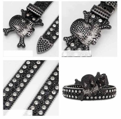 Fashion Heavy Duty Shiny Y2K Diamond Waist Belts Sparkle Western Cheap Unisex studded Skull Rhinestone Belt for Young Boys Party - Image 5