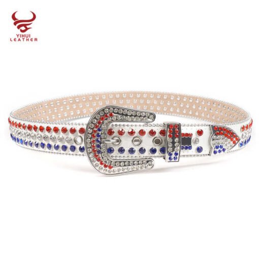 High Quality White Pu Leather Bb Simon Belts Rhinestone Men Crystal Belt Color Mixed - Image 5