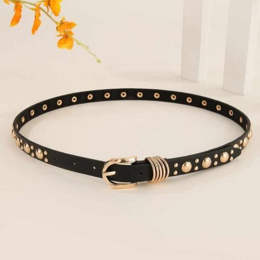 Manufacture Wholesale Vintage Leather Waist Belt for Jeans Dress New Trendy Women Golden Belts Fashion Punk Studded Girls Belt - Image 5