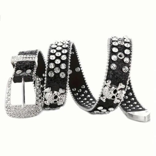 Personalized Logo Waistband Men's Skull Rhinestone Belt Shining PU Belt Cheap Leather Hip Hop Belt for Cowboys Cowgirls - Image 3