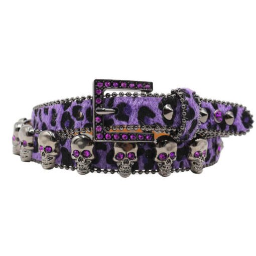 New Fancy Leopard Print Young Boys Girls Jeans Belts Thin Bling Bling Mohair Goth Belt Western Diamond Belt with Skull Buckle