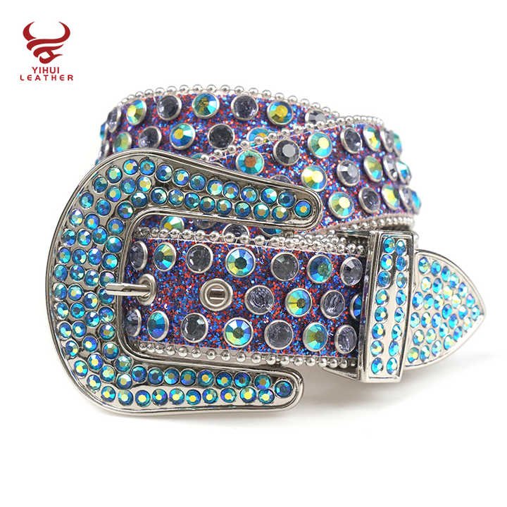 Manufacture Famous Brand Genuine Leather Belts Shiny Bling Designer Rhinestones Belt