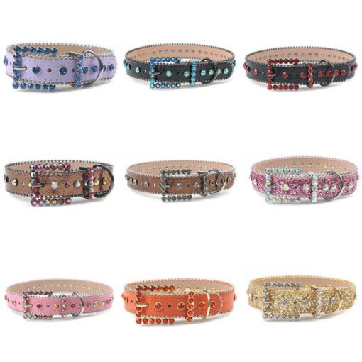 Designer Hot Sale Leather Rhinestone Pet Collar Jewelry Necklace Bling Bling Puppy Accessories PU Leather Pets Chocker - Image 6