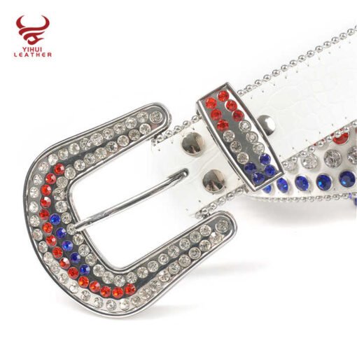 High Quality White Pu Leather Bb Simon Belts Rhinestone Men Crystal Belt Color Mixed - Image 3