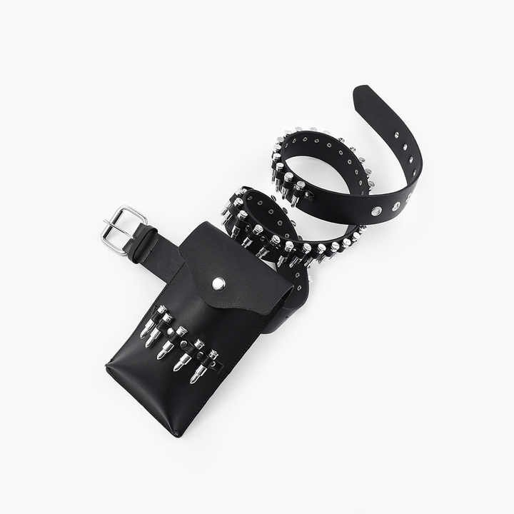 Punk Belts Bag for Hip Hop Women Jeans Metal Punk Rock Rivet Belt With Bright Pyramid Black PU Leather Studded Bullet Belts Bags
