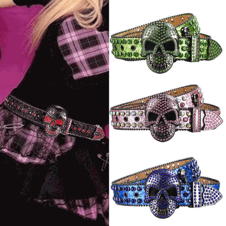 New Diamond Cowgirls PU Belt Bling Bling Western Goth Y2k Streetwear Skull Buckles Punk Style Studded Rhinestone Belt Man Woman - Image 4