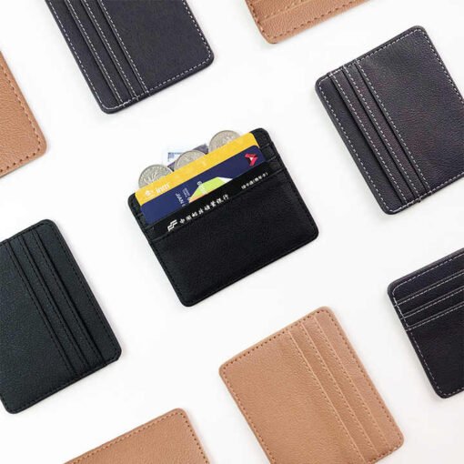 Custom Logo Leather Small Wallet Slim Minimalist Front Pocket Wallet Fashion RFID Blocking Faux Leather Mini Credit Card Holder - Image 4
