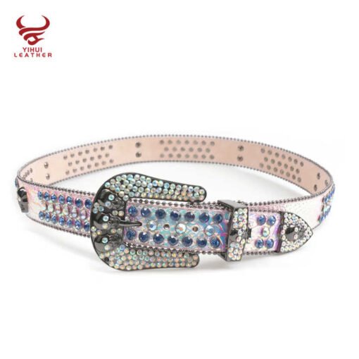 2021 New Arrival Famous Brands Cinturones Woman Belt PU Leather White Skull Rhinestone Belts - Image 4