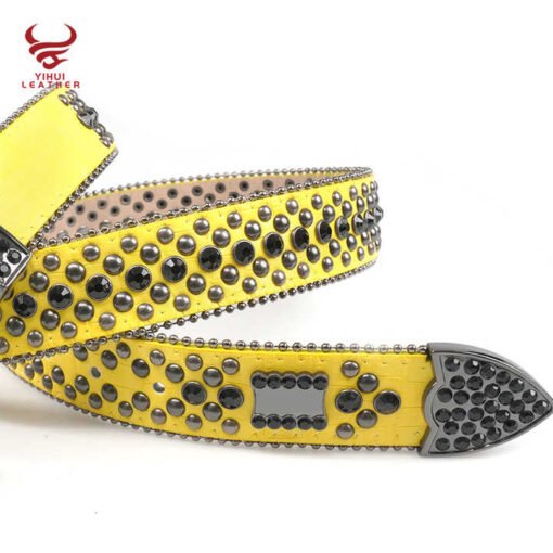 Custom Yellow Color 1.5" Luxury Cowboy Removable Diamond Belts Rockstar Cowboy Yellow Rhinestone Belts - Image 3