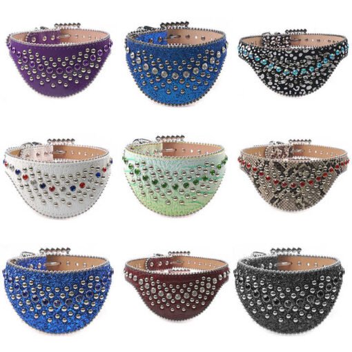 Designer Hot Sale Leather Rhinestone Pet Collar Jewelry Necklace Bling Bling Puppy Accessories PU Leather Pets Chocker - Image 3