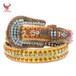 Bling Western Diamond Belt Young Men Big Buckle Colourful Gold Alligator Skin With Stones Belt Boys BB Simon