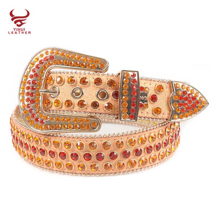 Dna Rhinestone Plus Size Western Men Women Orange Snake Pu Leather Red Rhinestone Custom logo Belts