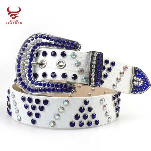 Designer Crocodile Pattern Rhinestone Belt for Western Cowboys Cowgirls Shiny Crystal Colorful Studded Diamond Belt Boys Girls