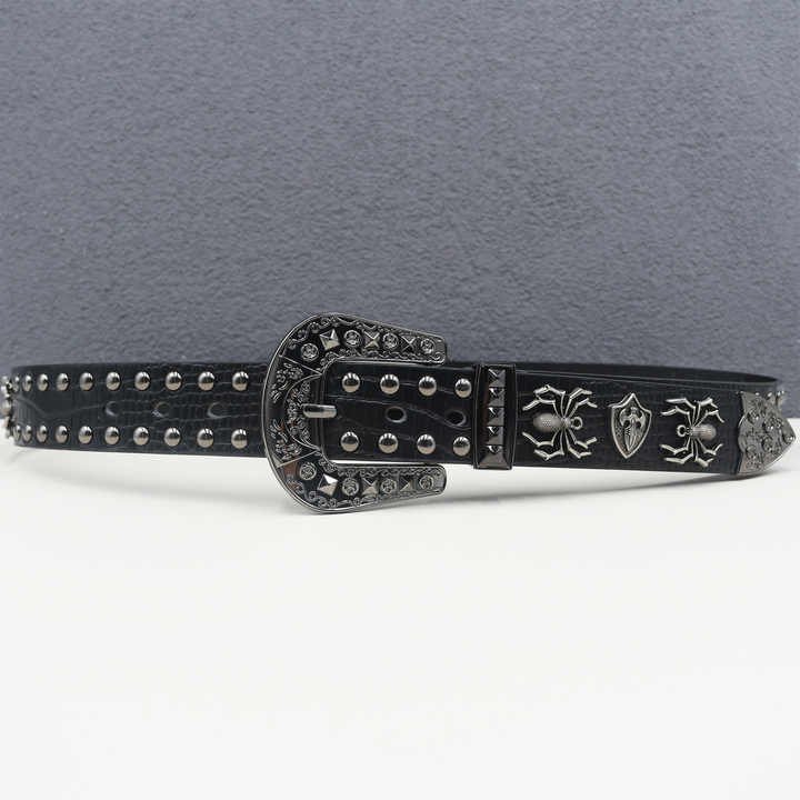 Y2K Studded Goth Belt Western Cowgirl Cowboy Crocodile Pattern Pants Belt Western Studded Spider Leather Belt with 3 Pics Buckle - Image 5