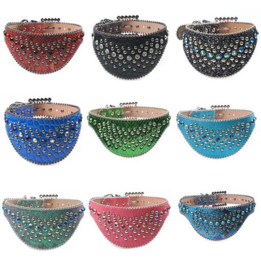 Designer Hot Sale Leather Rhinestone Pet Collar Jewelry Necklace Bling Bling Puppy Accessories PU Leather Pets Chocker - Image 2