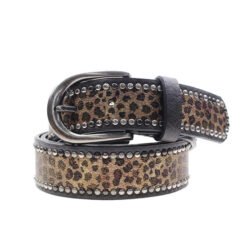 Designer Fall Leopard Pattern PU Leather Western Cowboy Belt Men Personality Alloy Pin Buckle Studded Rivets Jeans Belt Women