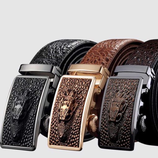 Automatic Diamond Buckle Belt Men's Casual Alligator Split Leather Belt Print Buckle Cowhide Crocodile Leather Belts Men - Image 2