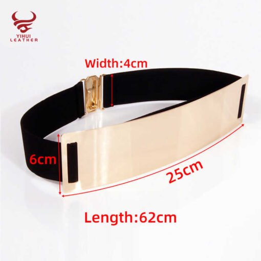 Hot Sale Designer Golden Elastic Strength Skinny Body Waist Belts for Woman Gold Brand Metal Mirror Elastic Ladies Dress Belt - Image 3