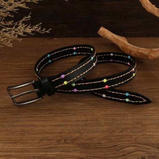 Designer 2025 New Fashion PU Leather Trouser Belt for Girls Dress Custom Trendy Casual Stitching Bead Leather Belt for Women - Image 3