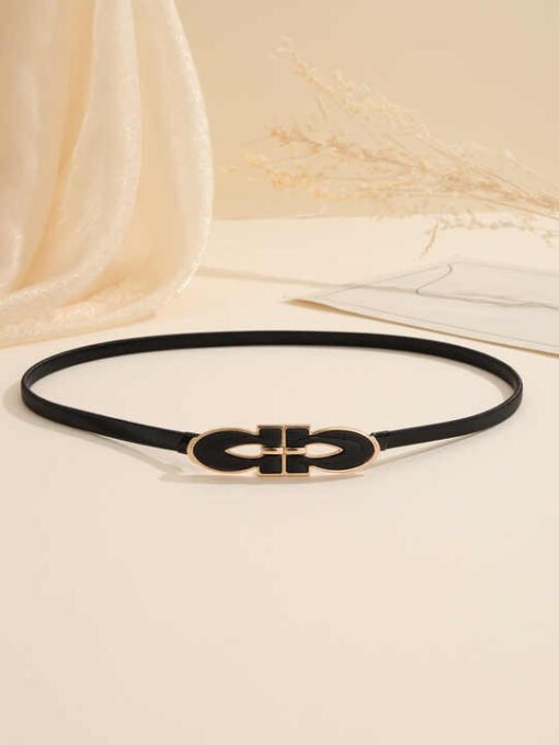 Wholesale Cheap Black Spring Thin Belts Women Dress Skinny Elastic Strength Belts Metal Black Bow Chain Belt Girls - Image 4