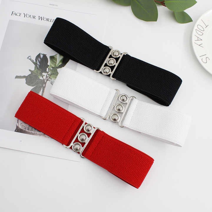 Manufacturer Elastic Strength Cinch Belt for Lady Halloween Retro Vintage Vertical Clasp Buckle Elastic Waistband Belt Women - Image 2