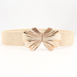 Wholesale Elegant Lady Elastic Strength Braided Cinch Belt Waistband Girl Metal Shell Belt Buckle PP Straw Waist Belt for Women
