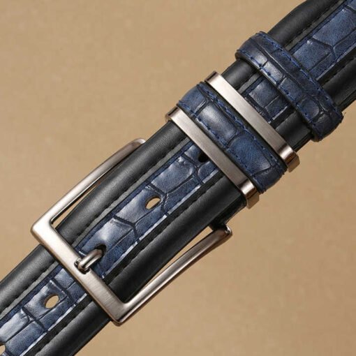Wholesale Designer Vintage Stitching PU Belt for Boy Jeans Pin Buckle Two Loops Crocodile Pattern PU Leather Belt for Men Pants - Image 3