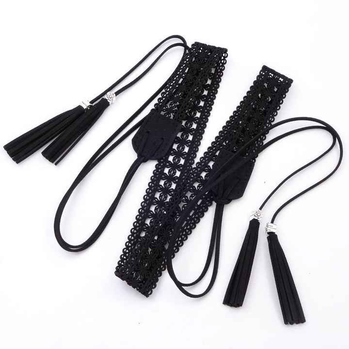 Fashion Bohemian Chain Wood Braided Knotted Tassel Waist Belt PU Leather Flower Hollow Rope Chain Belt for Girls Skirt Dress - Image 6