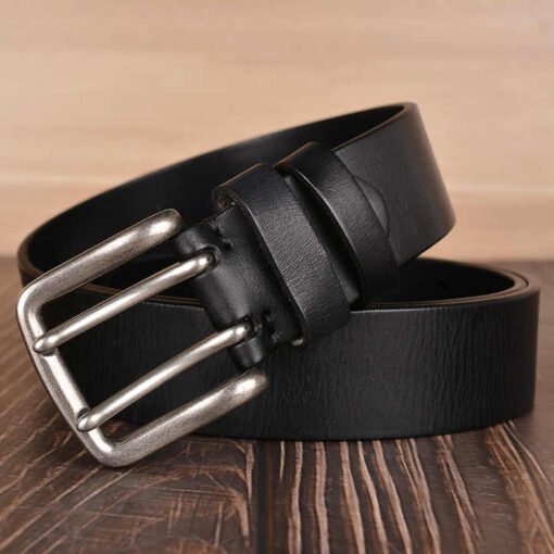 Casual 2 Holes Full Grain Leather Work Waist Belts 38mm Heavy Duty Double Prong Buckle Genuine Leather Belt for Men Jeans - Image 2