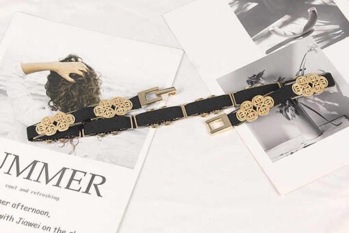 2023 New Style Luxury Elastic Leather Thin Belt Designer High Quality Skinny Floral Thin Leather Chain Belt for Women - Image 3