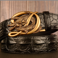 2024 New Crocodile Pattern Automatic Buckle Belt Men's Cowhide Casual 100% Leather Belt Personality Jeans Belt Boys