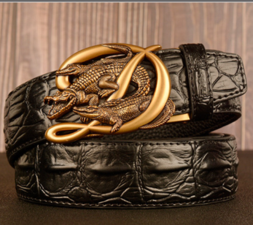 2024 New Crocodile Pattern Automatic Buckle Belt Men's Cowhide Casual 100% Leather Belt Personality Jeans Belt Boys