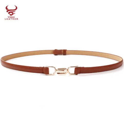 Customized Women Belt Skinny Adjustable Thin Chains Belt Pu Leather Retro Style Pin Buckle Faux Leather Waistband Belt for Girls - Image 5