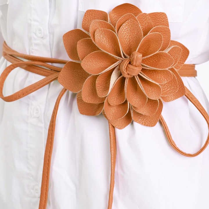 Rope PU Leather Belt for Wedding Dress Female Waistband Skinny Belt Women Girls Big Decor Flower Free Knot Faux Leather Belts