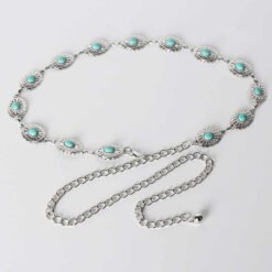 New Arrivals Fashion Accessories Golden Women Body Chain Belts Oval Turquoise Stone Lady Narrow Metal Retro Chain Belt