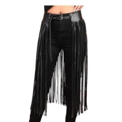 New Trendy Black Faux Leather Punk Rocker Dance Waist Dress Belt Vintage Black PU Leather Tassel Fringe Skirt Belt for Girls