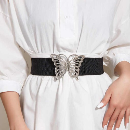 New Metal Butterfly Buckle Waist Belts Retro Clasp Cinch Buckle Elastic Stretch Waistband Belt for Jeans Dress - Image 3