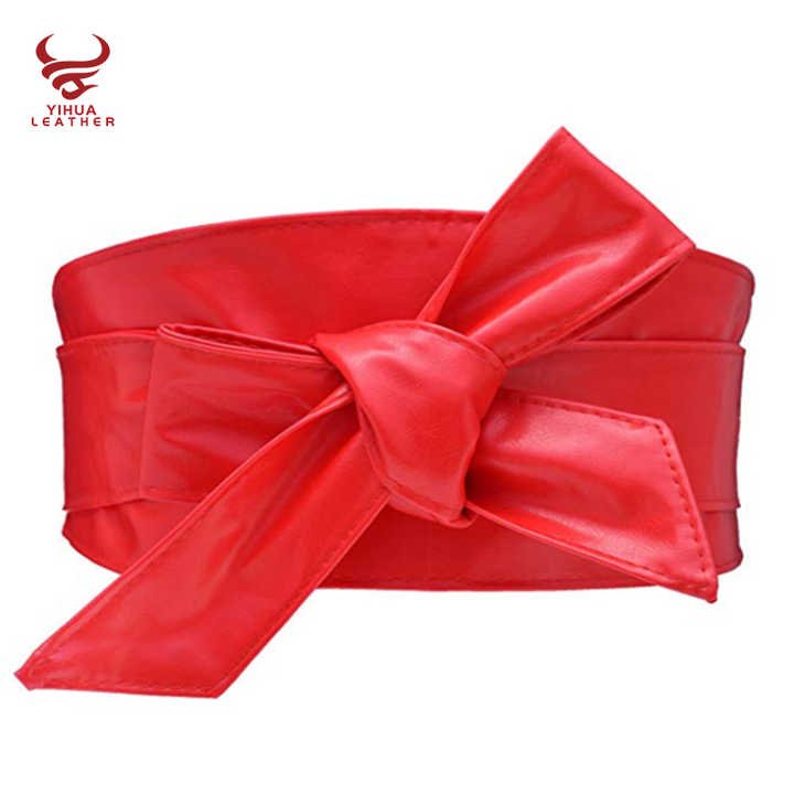 Women Soft PU Leather Self Tie Knot Belts Fancy Dresses Large Size Wide Cinch Belts No Buckle Gold Leather OBI Belt for Lady - Image 4
