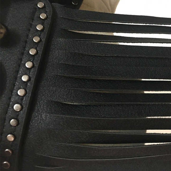 New Trendy Black Faux Leather Punk Rocker Dance Waist Dress Belt Vintage Black PU Leather Tassel Fringe Skirt Belt for Girls - Image 6