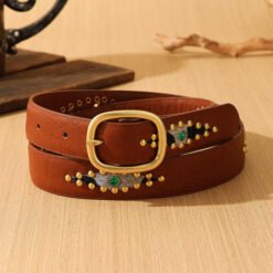 Wholesale Retro Hammered Rivet Turquoise Jean Belt Western Cowgirl Punk Rock Studded Bling Leather Belts for Young Girls