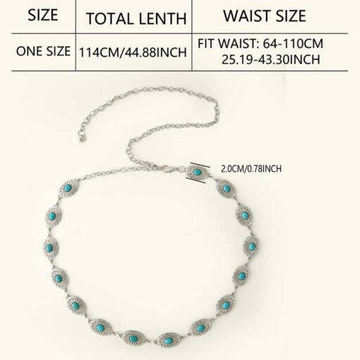 New Arrivals Fashion Accessories Golden Women Body Chain Belts Oval Turquoise Stone Lady Narrow Metal Retro Chain Belt - Image 6