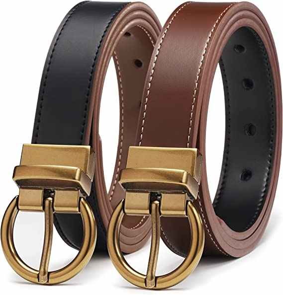 Wholesale 100% Leather Rotated Gold Belt Buckle Straps Waist 1.1" Width Jeans Belt Casual Leather Reversible Pants Belt Women - Image 2
