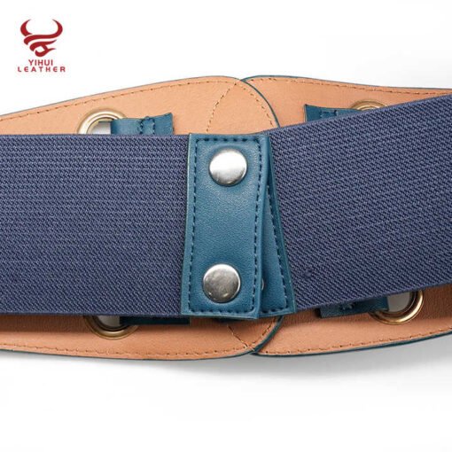 2022 New Design Women 3-metal Buckles Stretch Elastic Waist Wide Belt Woman Cinturones - Image 5