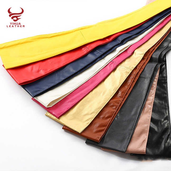 Women Soft PU Leather Self Tie Knot Belts Fancy Dresses Large Size Wide Cinch Belts No Buckle Gold Leather OBI Belt for Lady - Image 2