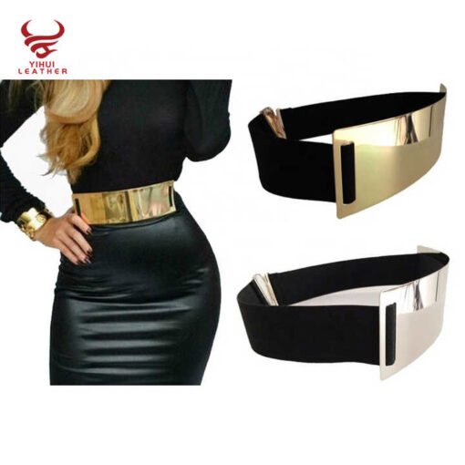 Hot Sale Designer Golden Elastic Strength Skinny Body Waist Belts for Woman Gold Brand Metal Mirror Elastic Ladies Dress Belt - Image 2