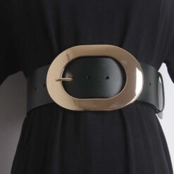 Wholesale Golden Oval Heavy Buckle Leather Belt Retro Genuine Leather Belt Big Buckle Wide Leather Belt for Women Ladies