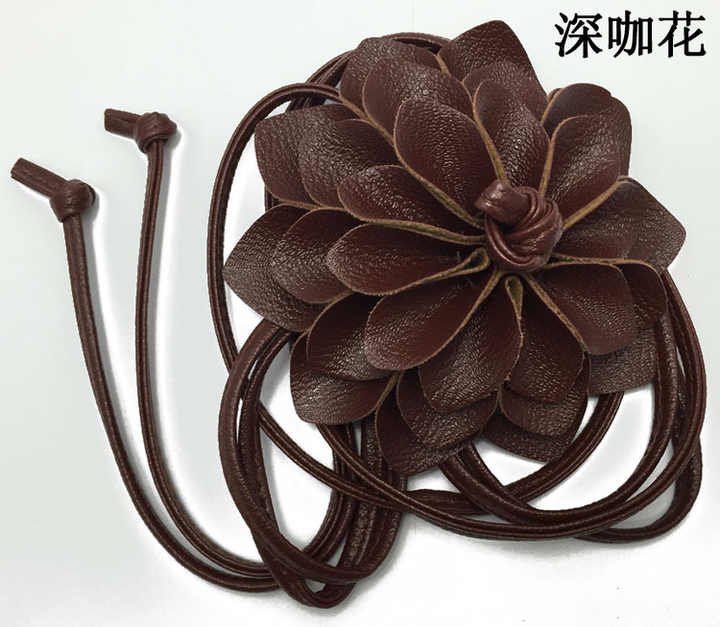 Rope PU Leather Belt for Wedding Dress Female Waistband Skinny Belt Women Girls Big Decor Flower Free Knot Faux Leather Belts - Image 6