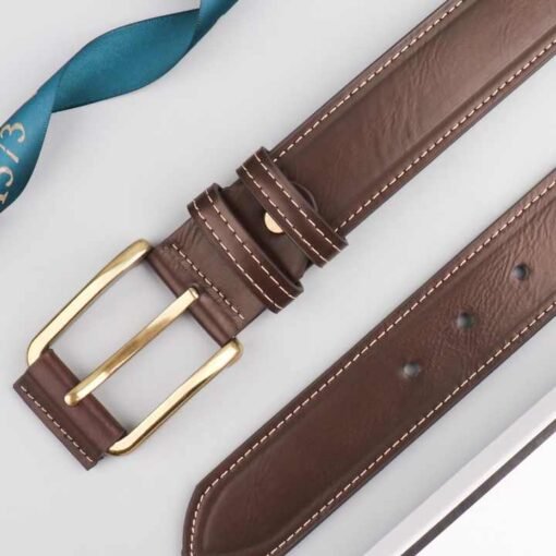 Classic Designs Heavy Stitch Faux Leather Belt for Work Business Pin Buckle Workwear Double Row Stitch PU Leather Belt for Men - Image 2